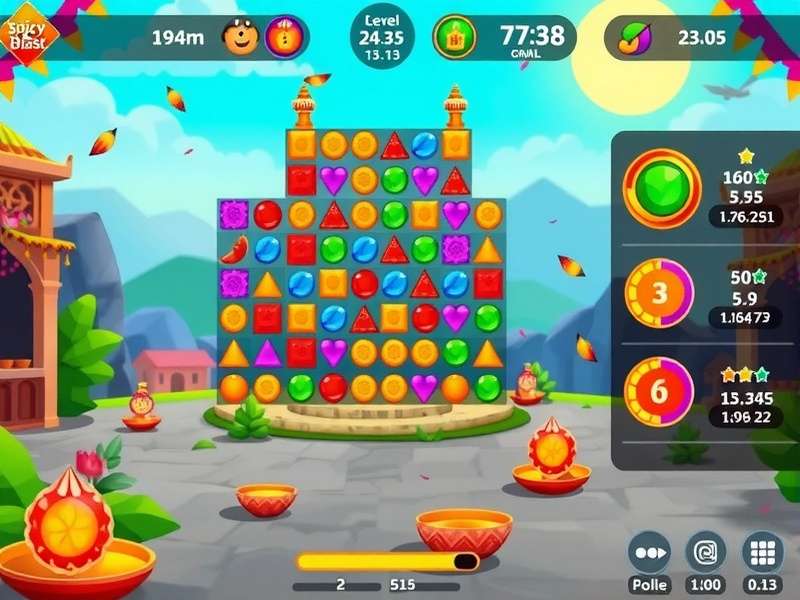 Spicy Blast Adventure gameplay screenshot showing colorful puzzle elements